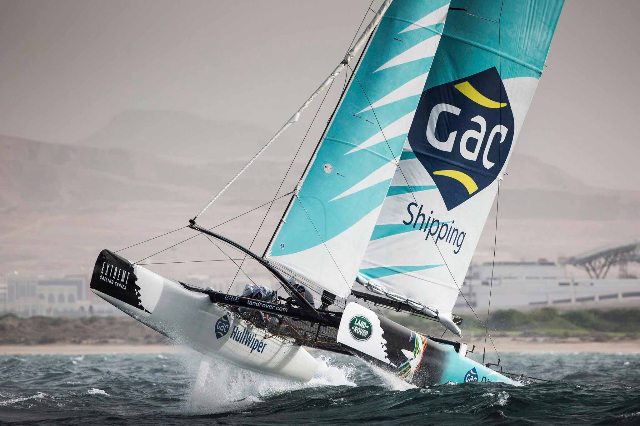 GAC Pindar Extreme 40 catamaran racing under sail with branded livery